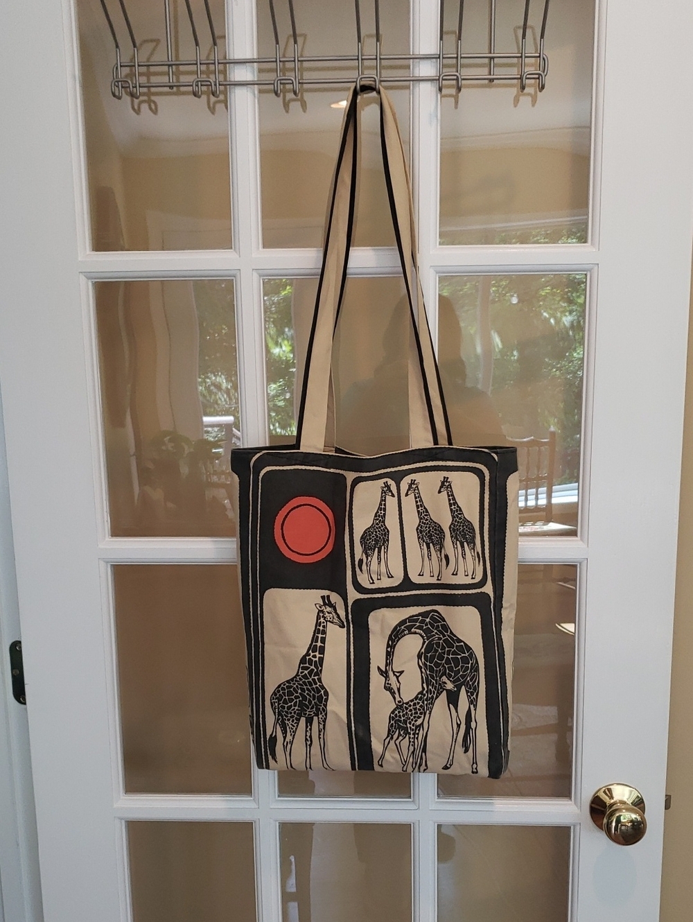 Hand Printed Giraffe Tote by COQ D'OR - 16"H X 12"W X 3" D - Picture 13 of 16